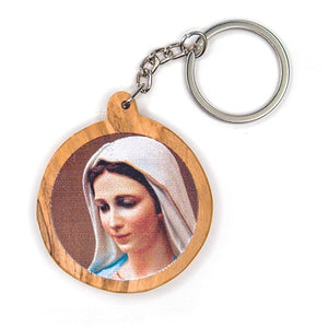 Virgin Mary Medjugorje, Olive Wood Catholic Keychain