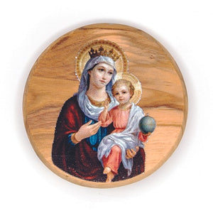 Virgin Mary Queen of Heaven Olive Wood Icon Magnet