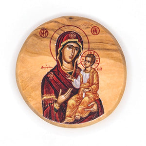 Virgin Mary of Jerusalem (Byzantine) Olive Wood Icon Magnet
