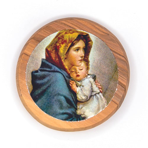 Mother Mary & Child Jesus Olive Wood Icon Magnet
