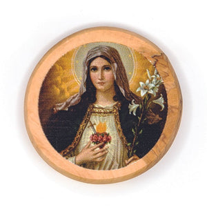 Sacred Heart of Mary (White) Olive Wood Icon Magnet