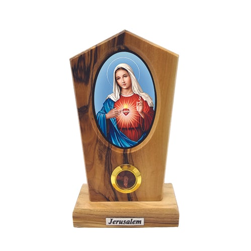 Virgin Mary Immaculate Heart Olive Wood Icon Plaque
