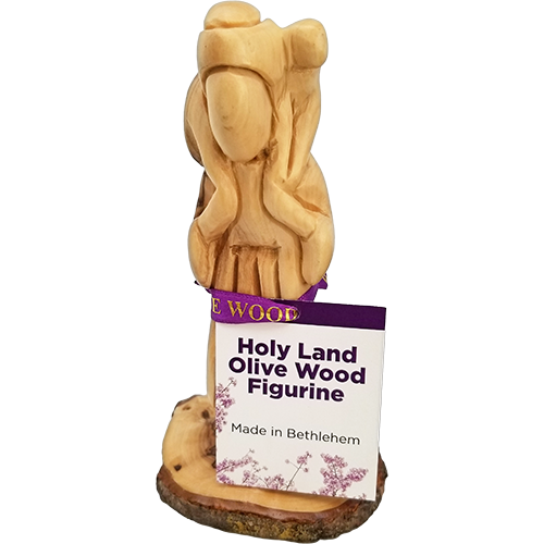 Holy Land Olive Wood Statue - Shepherd Boy King David with purple tag