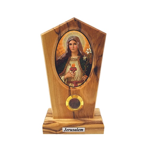 Sacred Heart of Mary (White) Olive Wood Icon Plaque