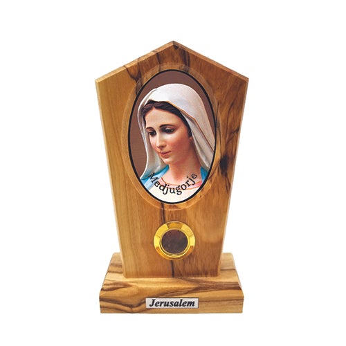 Virgin Mary Medjugorje Olive Wood Icon Plaque