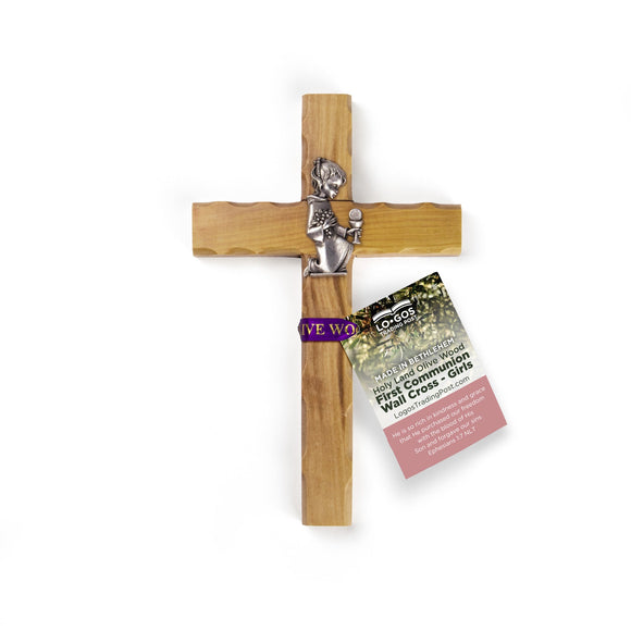 Olive Wood First Communion Cross for Girls