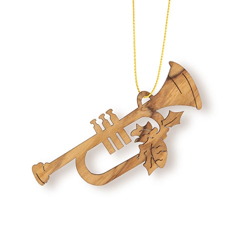 Trumpet Christmas Ornament, Holy Land Olive Wood