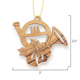 French Horn Christmas Ornament, Holy Land Olive Wood
