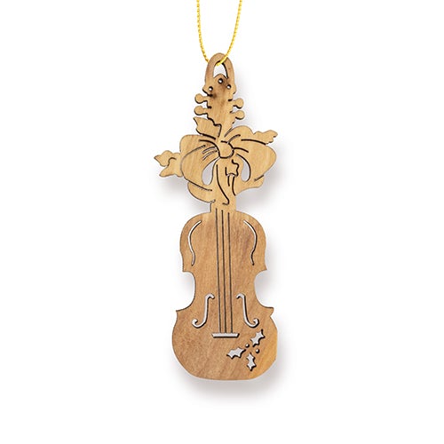 Violin Christmas Ornament, Holy Land Olive Wood
