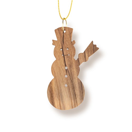 Snowman Christmas Ornament, Holy Land Olive Wood