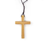 Front view of the olive wood cross necklace from the Holy Land of Israel