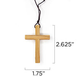 Front view of the unisex cross necklace with exact size shown