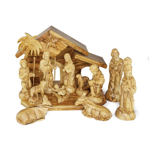 Holy Land Olive Wood Nativity with Medium Stable and Detailed Figurines