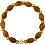 Olive Wood Stretch Bracelet, Golden Bears and Inlet Cross