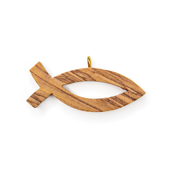 Fish Olive Wood Pendant Charm with eyelet