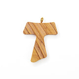 4 Pack of Olive Wood Pendant Charms, Tau Cross with eyelet