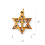 4 Pack of Olive Wood Pendant Charms, Star of David with Cross with ring