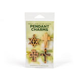 4 Pack of Olive Wood Pendant Charms – Star of David with Cross, Simple Cross, Outlined Cross and Jesus Cross