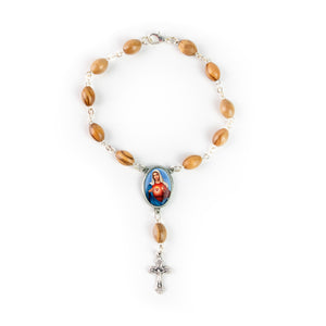 Immaculate Heart, Holy Land Olive Wood Pocket Auto Rosary, Made in Bethlehem