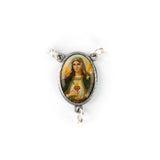 Sacred Heart of Mary (White), Holy Land Olive Wood Pocket Auto Rosary, Made in Bethlehem
