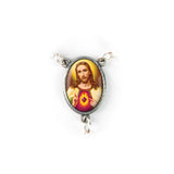 Mother of Pearl Catholic Rosary, Jesus Sacred Heart (Red) Medal
