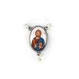Mother of Pearl Catholic Rosary, Jesus King of the Universe Byzantine Medal