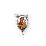 Mother of Pearl Catholic Rosary, Virgin Mary of Jerusalem Byzantine Medal