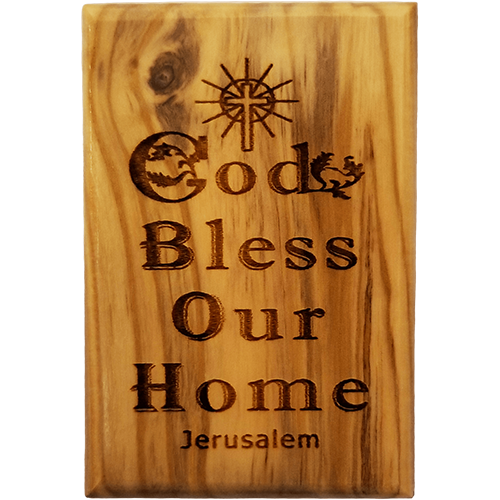 God Bless Our Home Olive Wood Magnet front