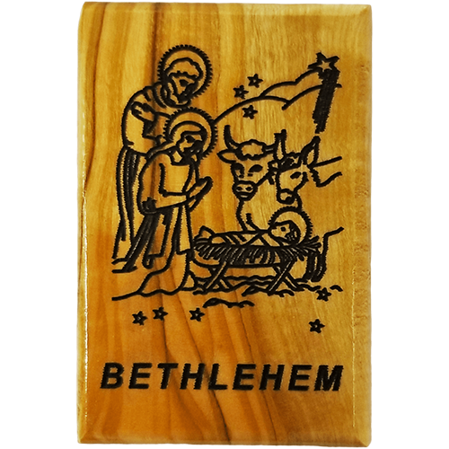 Bethlehem Manger Olive Wood Magnet font