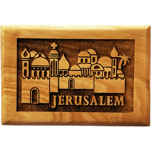 Jerusalem City 3D Olive Wood Magnet front