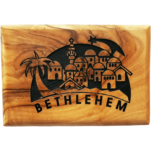 Bethlehem City and Star Horizontal Olive Wood Magnet