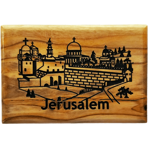 Jerusalem City Horizontal Olive Wood Magnet