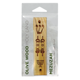 Shema, Torah Scroll, Menorah Olive Wood Mezuzah in its packaging