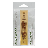 Ten Commandments, Menorah and Star of David Olive Wood Mezuzah in its packaging