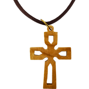 Olive Wood Celtic Cross Cut Out Necklace 