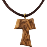 Olive Wood Tau Cross Necklace