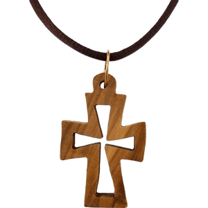 Olive Wood Cross Cutout Necklace with Flat Edges