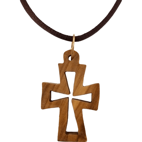 Olive Wood Cross Cutout Necklace with Flat Edges