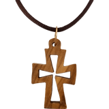 Olive Wood Cross Cutout Necklace with Flat Edges