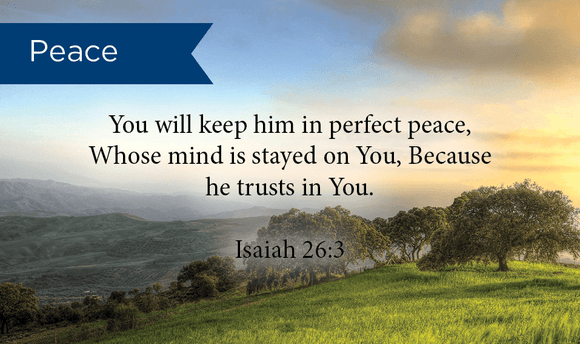 Pass Along Scripture Cards, Peace, Isaiah 26:3, Pack 25 - Logos Trading Post, Christian Gift