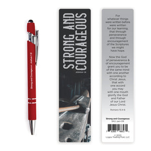 Strong and Courageous Scripture Pen with Stylus and Bookmark - Maroon