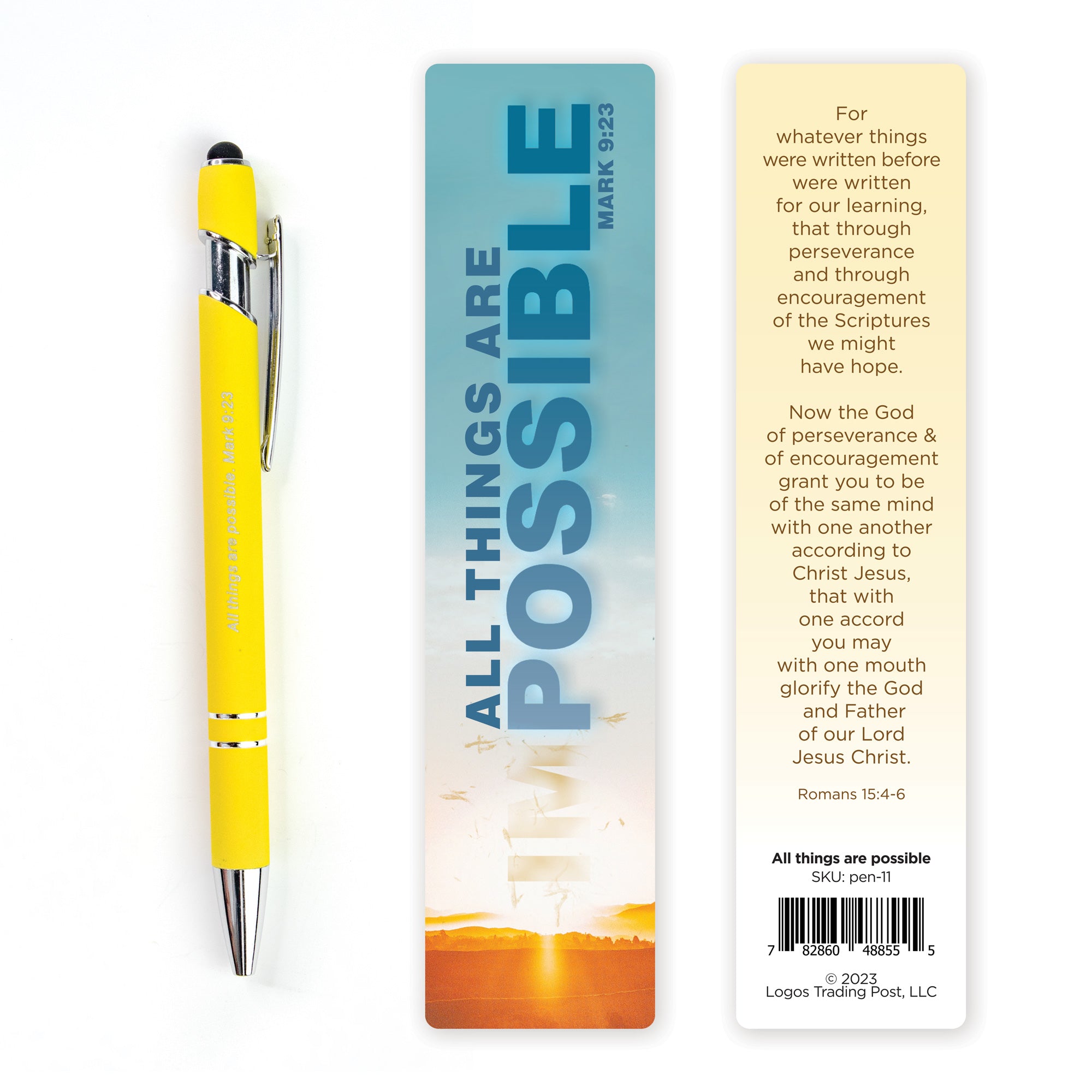 Possible Scripture Pen with Stylus and Bookmark - Yellow – Logos ...