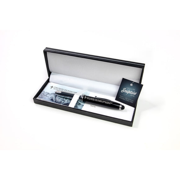 Jeremiah 29:11 Deluxe Scripture Pen with Stylus, LED Light and Scripture Card - Black