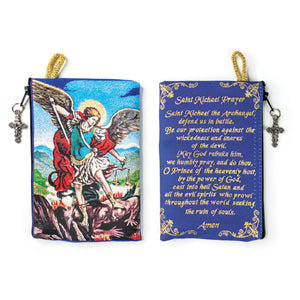 Woven Tapestry Rosary Pouch, Jewelry & Coin Purse - St Michael and St Michael Prayer