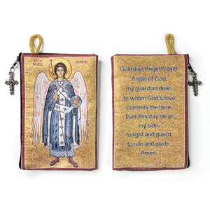 Woven Tapestry Rosary Pouch, Jewelry & Coin Purse - Gabriel and Guardian Angel Prayer