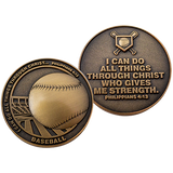 Front and back of  Baseball Team Antique Gold Plated Challenge Coin