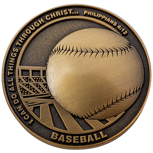 Front: Baseball in stadium, with text, 