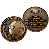 Front and back of Soccer Team Antique Gold Plated Sports Coin
