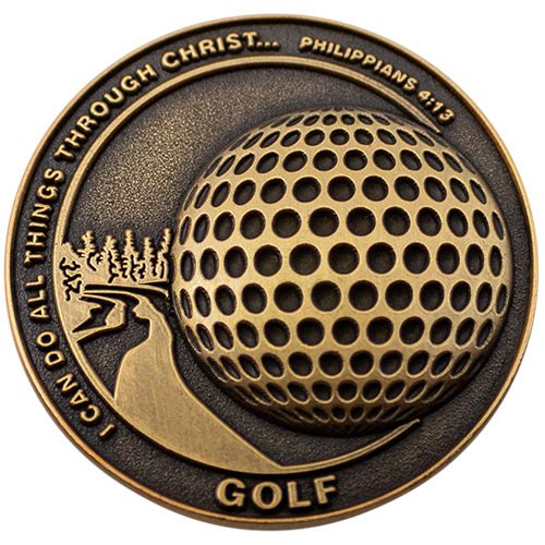 Front: Golf ball on course, with text, 
