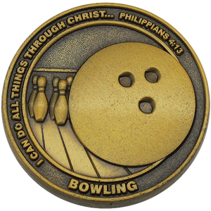 front of Christian bowling challenge coin